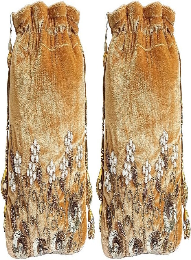 حقيبة بوتلي مطرزة بالزهور الذهبية من دوقة للنساء (عبوة من قطعتين)